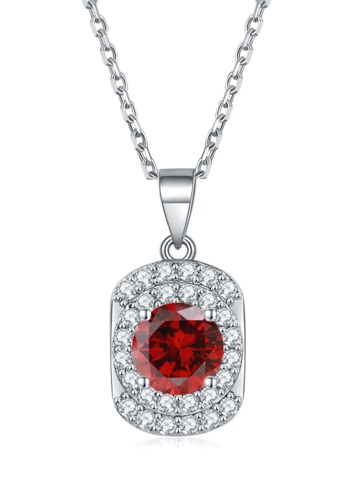 Pomegranate red [January] 925 Sterling Silver Birthstone Geometric Dainty Necklace